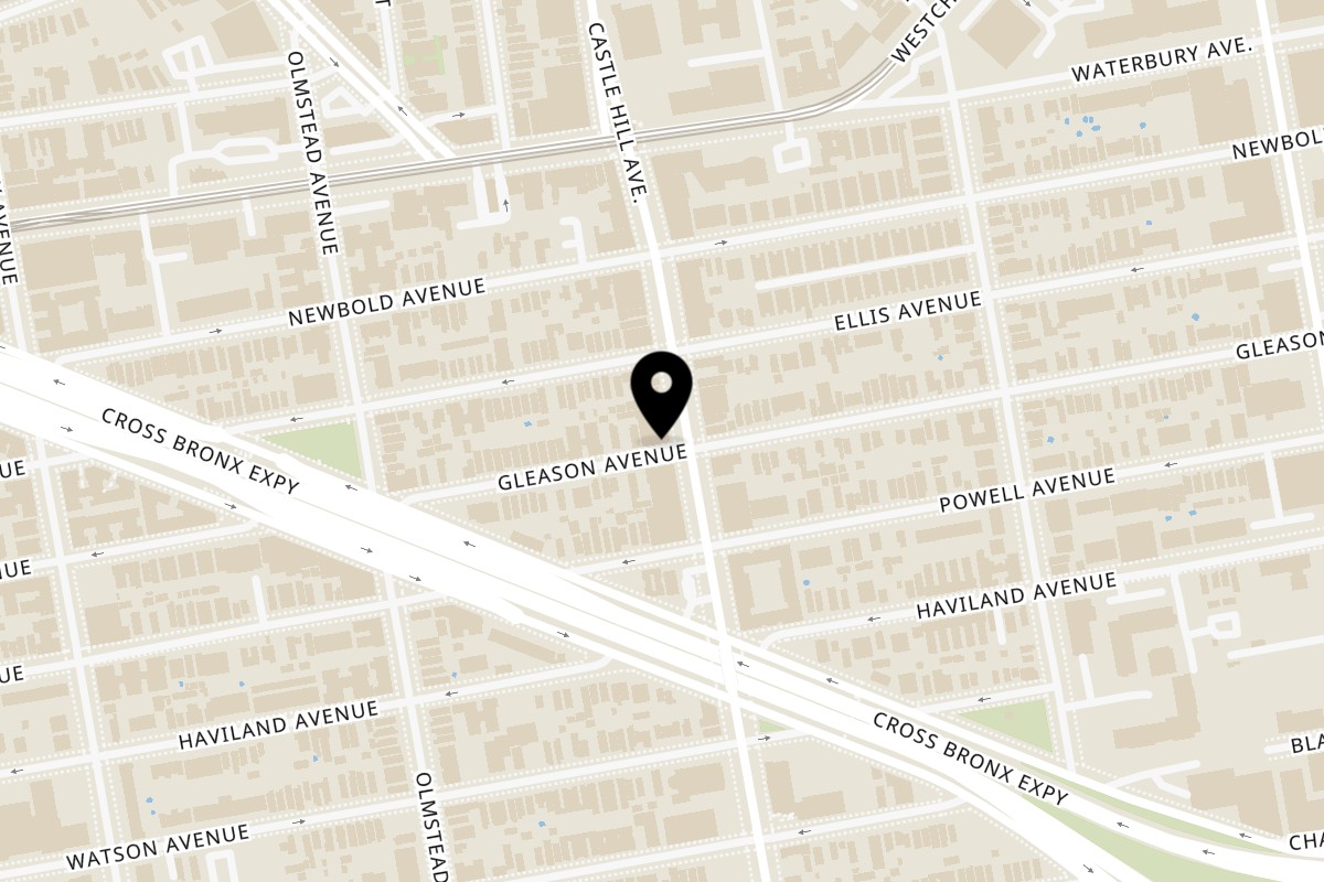 Map showing the location of Vegan Grill on 1201 Castle Hill Ave in The Bronx